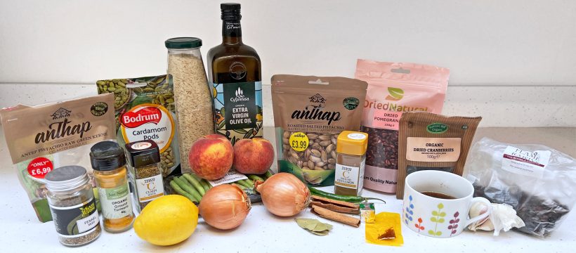 Ingredients to cook a Persian style vegetarian pilaf