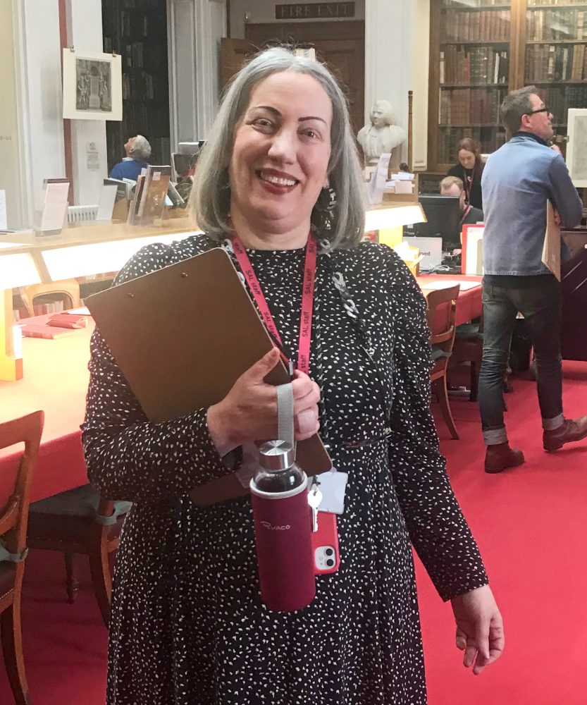 Michelle Johansen in the Society of Antiquaries library