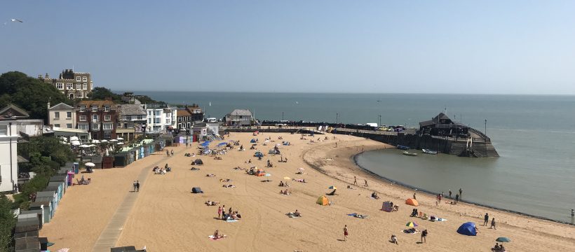 Viking Bay. A stretch of sandy beach and sea. Sunny weather.