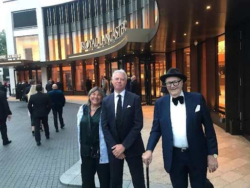 Eddie, John and Alison outside the Lancaster Hotel. 