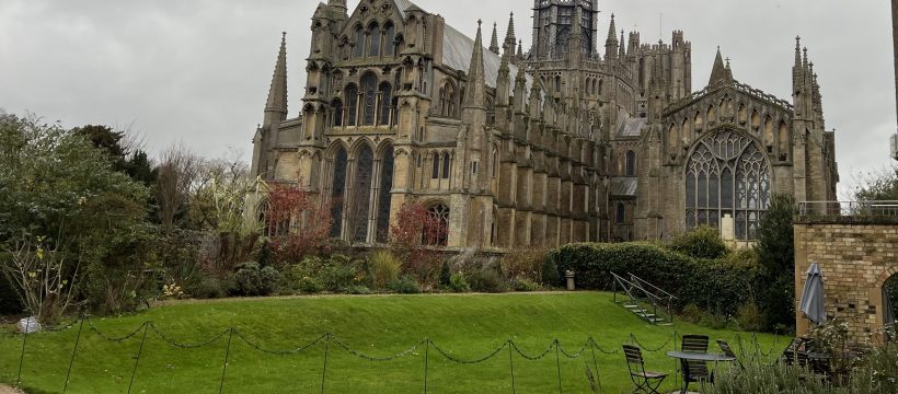 Exterior image of Ely Cathedral in rain