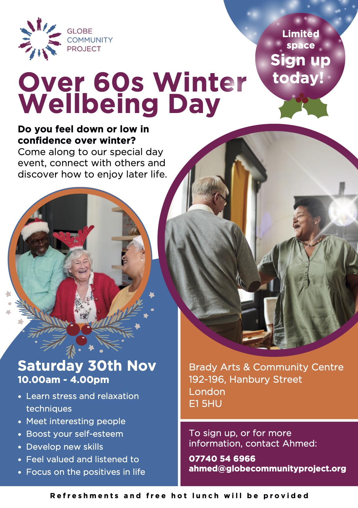 Winter health wellbeing day 30th Nov London E1